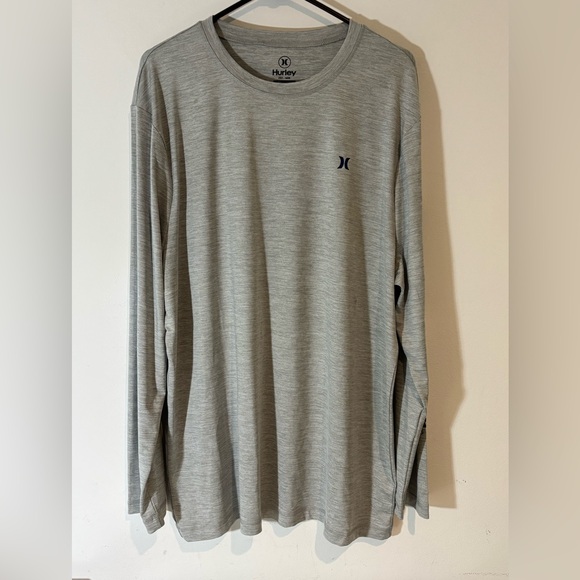 Hurley Other - Hurley Men’s XL Gray Long Sleeve Shirt Blue Writing Casual Dri Fit Material